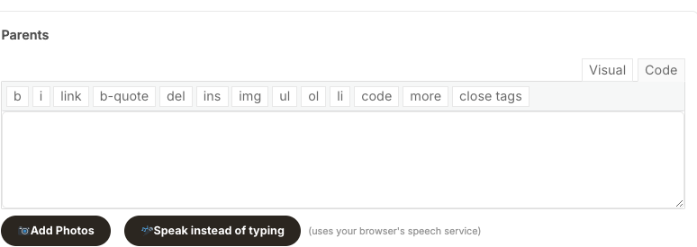 The Speak instead of typing button on a Tale of Life profile field